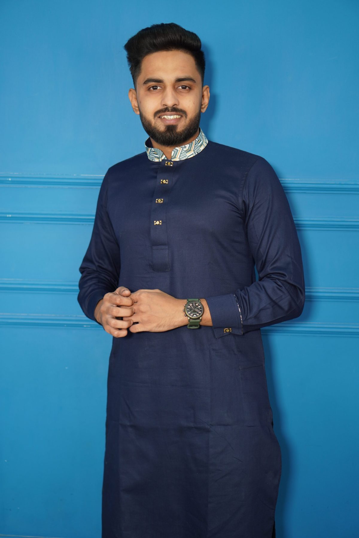 Panjabi for Men's - Navy Blue style fashion 2 - Image 1
